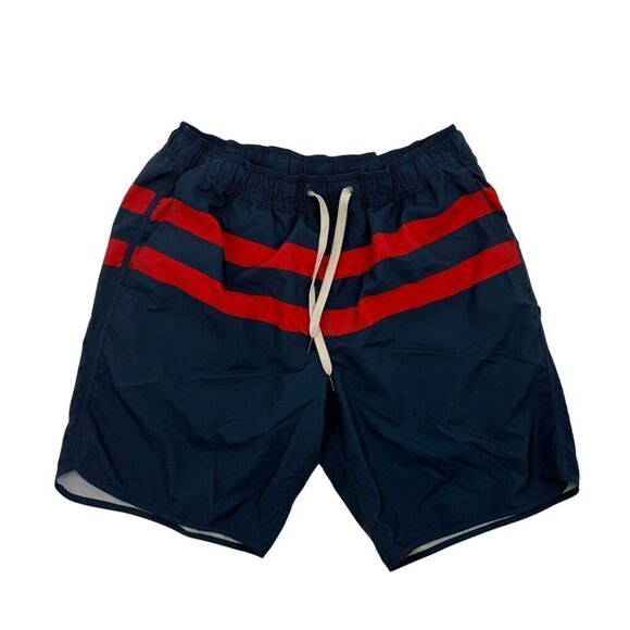 Men's Fair Harbor The Anchor Red Stripe Anchor 8" Shorts Size Medium Blue Red - Picture 1 of 12